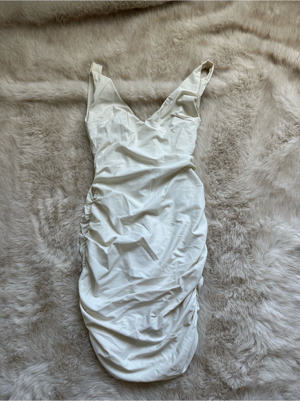 Ruched V-back mini dress